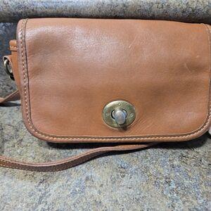 Roots Tan Leather Bag with Pink Interior
